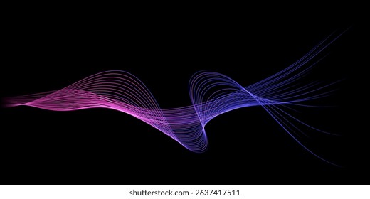 Abstract flowing dynamic wavy lines isolated on dark background. Digital motion element for design technology background.