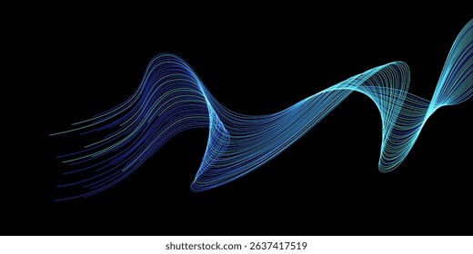 Abstract flowing dynamic wavy lines isolated on dark background. Digital motion element for design technology background.