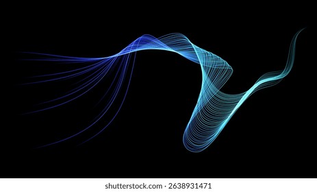Abstract flowing dynamic wavy lines isolated on dark background. Digital motion element for design technology background.