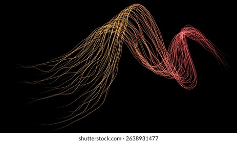 Abstract flowing dynamic wavy lines isolated on dark background. Digital motion element for design technology background.