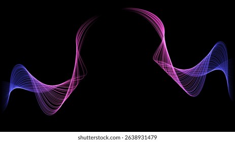 Abstract flowing dynamic wavy lines isolated on dark background. Digital motion element for design technology background.
