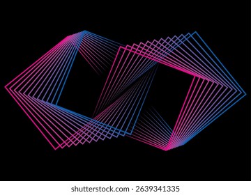 Abstract flowing geometric shapes from thin colored lines on black background. Modern
design element. Vector geometric background for covers, advertising, posters. Infinity sign