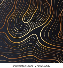 Abstract flowing gold lines inspired by wood grain on a deep black base. Elegant luxury pattern perfect for modern design, branding, invitations, and premium layouts.