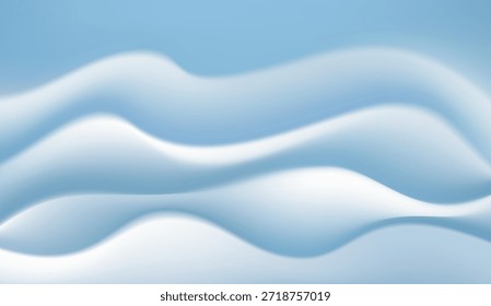 Las ondas de degradado azul claro y blanco que fluyen Abstractas crean un diseño minimalista suave del fondo del paisaje del invierno o del ártico