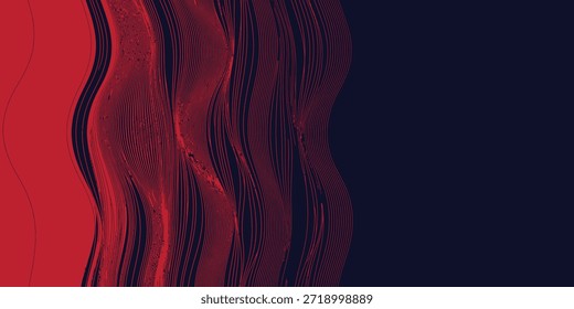 Composición Abstractas del arte de la línea que fluye, líneas rojas finas de la Vertical ondulada