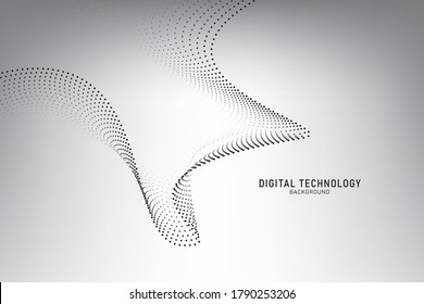 Abstract flowing line digital technology, smooth particle wave, big data techno, design concept background and wallpaper, vector eps