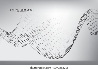 Abstract flowing line digital technology, smooth particle wave, big data techno, design concept background and wallpaper, vector eps