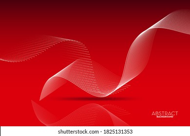 Abstract flowing line digital technology, smooth particle wave, big data techno design concept on Period red background wallpaper, vector eps
