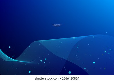 Abstract flowing line digital technology design with smooth particle wave, big data techno, design concept background and wallpaper, vector eps
