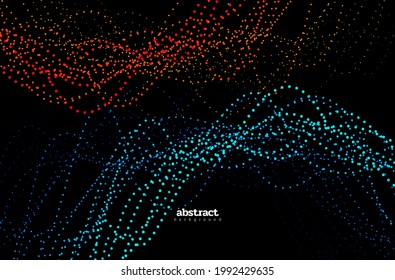 Abstract flowing line digital technology, smooth particle wave, big data techno design concept background wallpaper, vector eps
