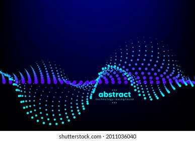 Abstract flowing line digital technology, smooth particle wave, big data techno design concept background wallpaper, vector eps
