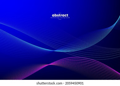 Abstract flowing line digital technology, smooth particle wave, big data techno design concept background wallpaper, vector eps
