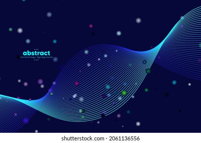 Abstract flowing line digital technology, smooth particle wave, big data techno design concept background wallpaper, vector eps
