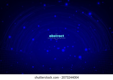 Abstract flowing line digital technology, smooth particle wave, big data techno design concept background wallpaper, vector eps
