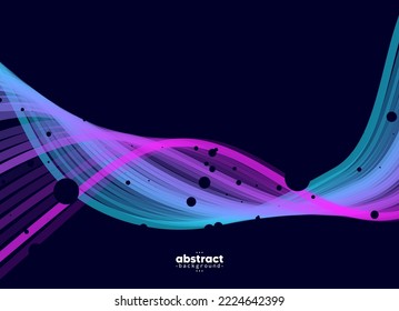 Abstract flowing line digital technology, smooth particle wave, big data techno design concept background wallpaper, vector eps 