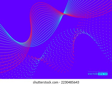 Resumen de tecnología digital de línea de flujo, onda de partículas lisas, fondo de fondo de concepto de diseño tecnológico de grandes datos, eps vectoriales
