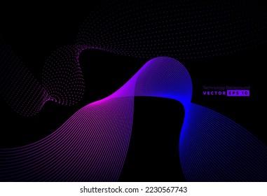 Abstract flowing line digital technology, smooth particle wave, big data techno design concept background wallpaper, vector eps
