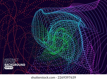 Abstract flowing line digital technology, smooth particle wave, big data techno design concept background wallpaper, vector eps 