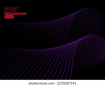 Abstract flowing line digital technology, smooth particle wave, big data techno design concept background wallpaper, vector eps 