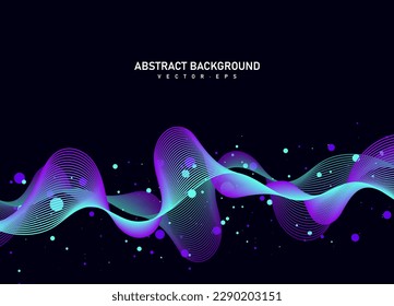Abstract flowing line digital technology, smooth particle wave, big data techno design concept background wallpaper,  website landing page template, vector eps 