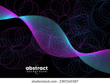 Abstract flowing line digital technology, smooth particle wave, big data techno design concept background wallpaper, vector eps 