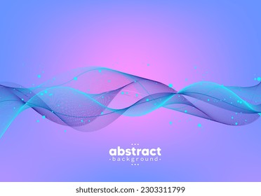 Abstract flowing line digital technology, smooth particle wave, big data techno design concept background wallpaper, vector eps 