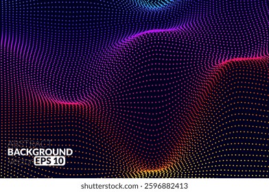 Abstract flowing line digital technology, smooth particle wave, big data techno design concept background wallpaper, vector eps