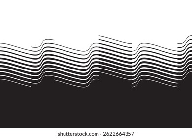 Fondo de líneas fluidas Abstractas. Perfil de fluidos. Patrón lineal de rayas. Onda de sonido musical. Ilustración vectorial.