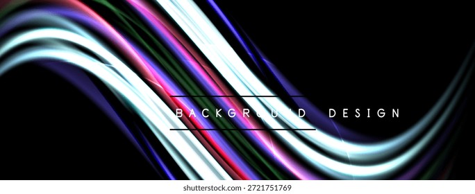 Abstract flowing lines create vibrant, dynamic visual. Dark background emphasizes bright colors, modern aesthetic.