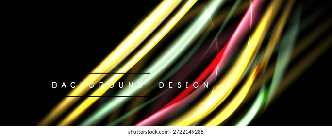 As linhas de fluxo abstratas criam um fundo vibrante. As cores se misturam, formando um design dinâmico com efeitos de luz. Apresentação moderna e elegante.