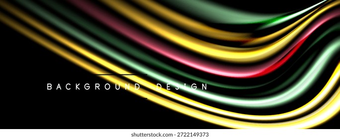 As linhas de fluxo abstratas criam um fundo vibrante e colorido. Formas dinâmicas sugerem movimento, energia, estética moderna.