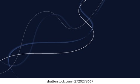 Abstract flowing lines in dark blue, light blue, and white, forming smooth curves and dashed patterns, creating a modern and elegant technological background for digital designs.