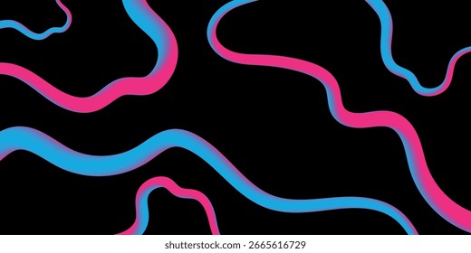 Líneas Fluidas Abstractas En Rosa Neón Y Gradiente Azul Sobre Fondo Negro, Perfectas Para El Diseño Moderno, Arte Digital, Fondo de pantalla Y Conceptos De Tecnología Futurista.