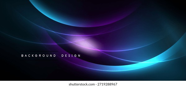 Abstractas líneas fluidas, azules vibrantes, púrpuras, efectos de luz crean un fondo dinámico. Diseño moderno, presentación elegante.