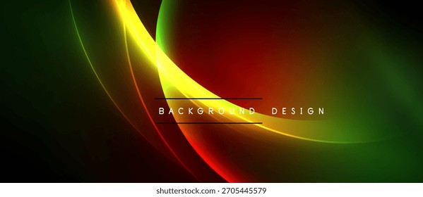 Abstract flowing lines, vibrant colors blend. Dark background emphasizes bright curves, creating dynamic visual effect. Modern design element.