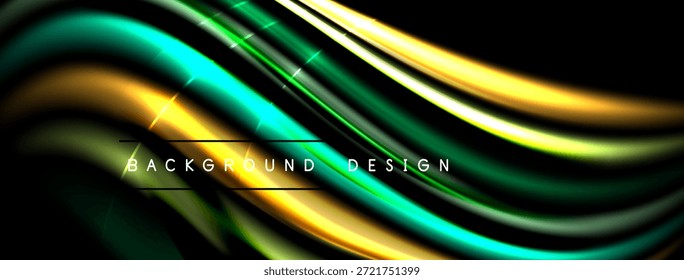 Linhas de fluxo abstratas, cores vibrantes, fundo escuro. Elemento de design moderno, formas dinâmicas, gradientes suaves. Ideal para projetos digitais.