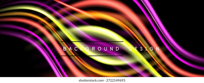 Abstract flowing lines, vibrant colors, dynamic curves. Dark background emphasizes bright, energetic design elements. Modern aesthetic.