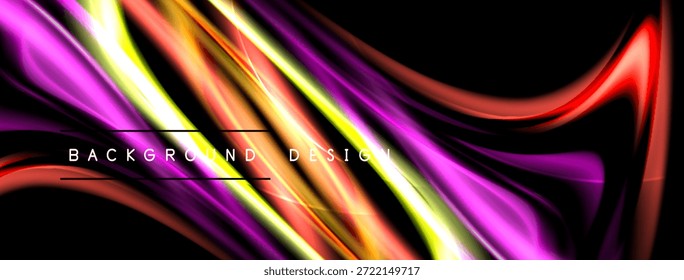 Líneas fluidas Abstractas, colores vibrantes, fondo oscuro. Los Gradientes suaves crean un efecto visual dinámico. El texto lee el diseño de fondo.