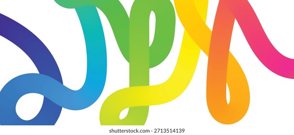 Las líneas Abstractas y fluidas de colores vibrantes del arco iris crean una visual dinámica y enérgica sobre un fondo blanco limpio.