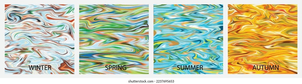 Abstract flowing liquid pattern with oil painting texture 4 seasons colour theme design. Vector illustration. 