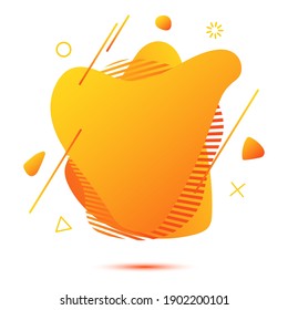Abstract flowing liquid shape for trendy vibrant color design. Halftone pattern, fluid color overlap yellow and orange gradient background. Template design for logo, flyer, poster, presentation.