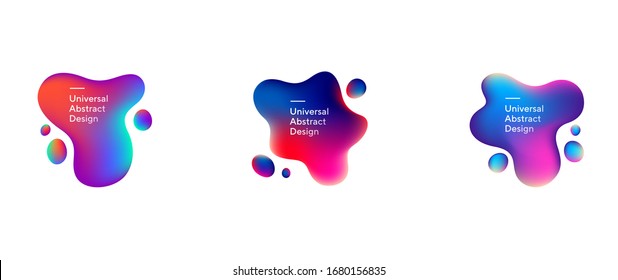 Abstract flowing liquid shapes set. Wavy forms, fluid elements, gradient lines and colors. Trendy futuristic design for banners, flyers, posters, logos