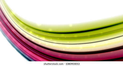 Abstract flowing motion wave, liquid colors mixing, vector abstract background with light dots effect