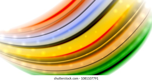 Ola de movimiento de flujo abstracto, mezcla de colores líquidos, fondo abstracto vectorial con efecto de puntos de luz