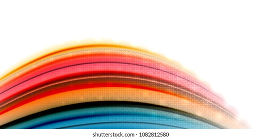 Ola de movimiento de flujo abstracto, mezcla de colores líquidos, fondo abstracto vectorial con efecto de puntos de luz