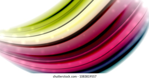 Abstract flowing motion wave, liquid colors mixing, vector abstract background with light dots effect