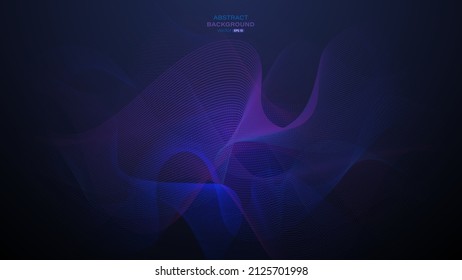 Abstract flowing particles with wavy line on dark blue background. Vector illustration