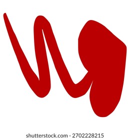 Abstract flowing red ribbon vector with dynamic curves and a solid blob shape on a white background, suitable for graphic design elements.