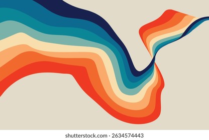 Abstract flowing ribbon design in vibrant retro tone	