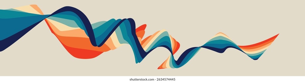Abstract flowing ribbon design in vibrant retro tone	